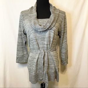 AGB Silver Cowl Neck Top Blouse - Tie Waist
